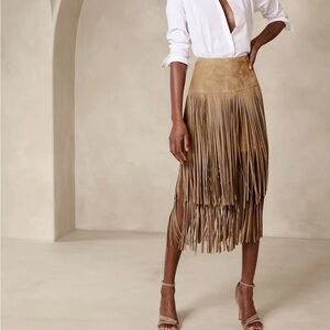 Banana Republic Tan Suede Fringe Midi Skirt